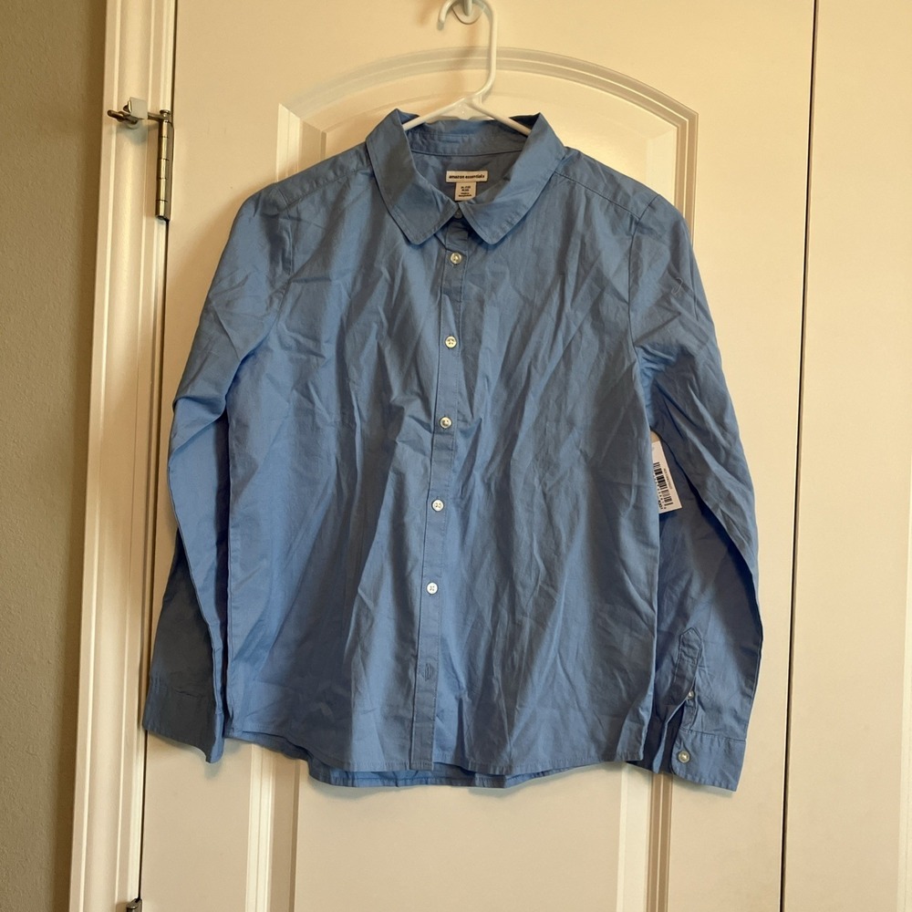 Amazon Essentials Uniform Dress Shirt Boys XL (12) Blue NWT Long Sleeve Poplin